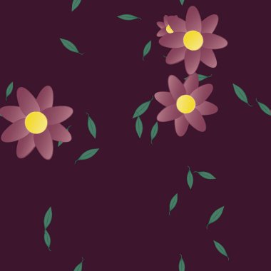 Basit renkli çiçekler ve yeşil yapraklı vektör şablonu