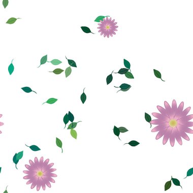 arkaplanda renkli çiçekler ve yeşil yapraklar, vektör illüstrasyonu