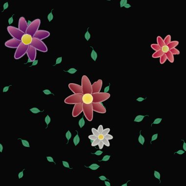 Serbest kompozisyonda yeşil yapraklı çiçekler, vektör illüstrasyonu