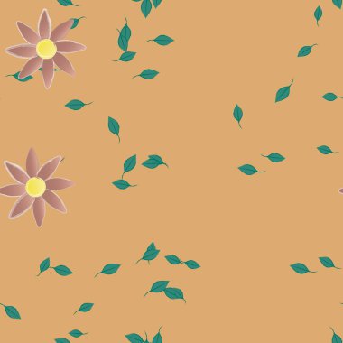 Basit renkli çiçekler ve yeşil yapraklı vektör şablonu