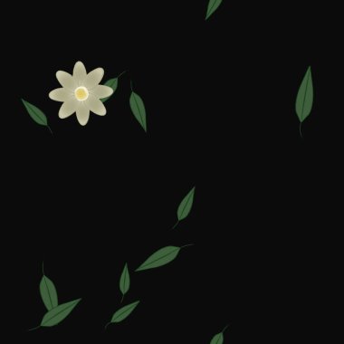 arkaplanda renkli çiçekler ve yeşil yapraklar, vektör illüstrasyonu