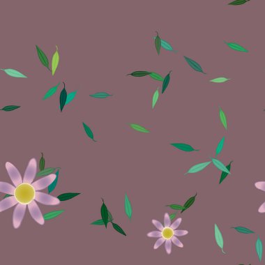 Basit çiçek ve yeşil yapraklı tasarım kompozisyonu, vektör illüstrasyonu