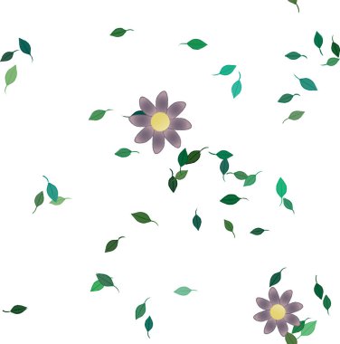 arkaplanda renkli çiçekler ve yeşil yapraklar, vektör illüstrasyonu