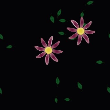 Serbest kompozisyonda yeşil yapraklı çiçekler, vektör illüstrasyonu