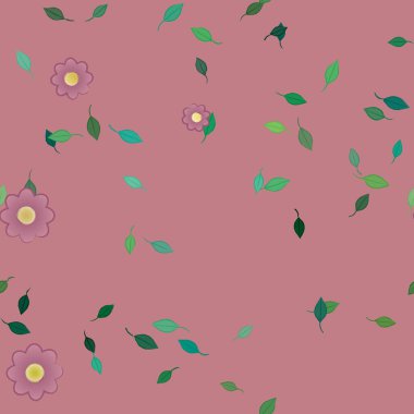 Basit renkli çiçekler ve yeşil yapraklı vektör şablonu