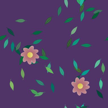 Serbest kompozisyonda yeşil yapraklı çiçekler, vektör illüstrasyonu