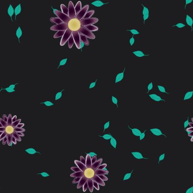 Basit çiçek ve yeşil yapraklı tasarım kompozisyonu, vektör illüstrasyonu