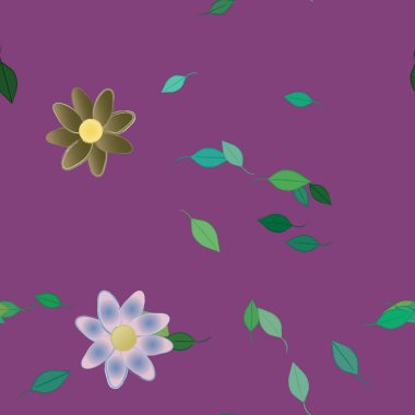 Basit renkli çiçekler ve yeşil yapraklı vektör şablonu