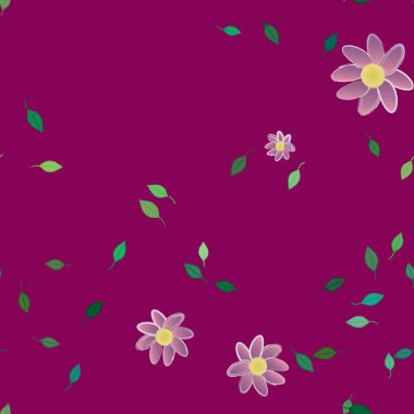 Basit renkli çiçekler ve yeşil yapraklı vektör şablonu