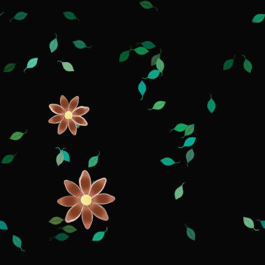 Basit renkli çiçekler ve yeşil yapraklı vektör şablonu