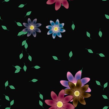 Basit renkli çiçekler ve yeşil yapraklı vektör şablonu