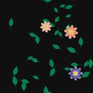 Serbest kompozisyonda yeşil yapraklı çiçekler, vektör illüstrasyonu