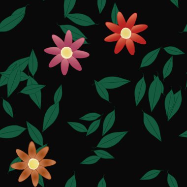 Basit çiçek ve yeşil yapraklı tasarım kompozisyonu, vektör illüstrasyonu