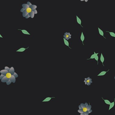 Basit renkli çiçekler ve yeşil yapraklı vektör şablonu