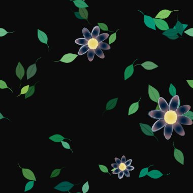 Basit renkli çiçekler ve yeşil yapraklı vektör şablonu