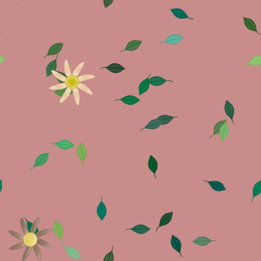 Basit çiçek ve yeşil yapraklı tasarım kompozisyonu, vektör illüstrasyonu