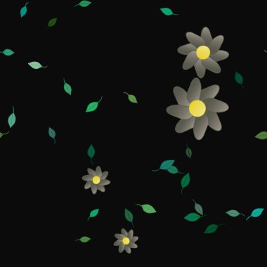 Basit çiçek ve yeşil yapraklı tasarım kompozisyonu, vektör illüstrasyonu