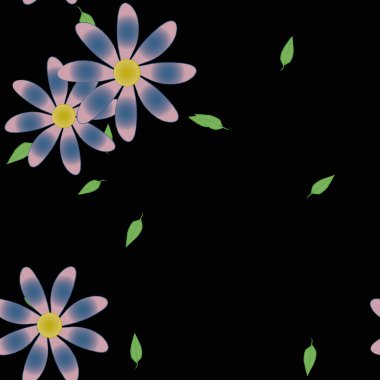 basit renkli çiçekleri olan serbest kompozisyon ve duvar kağıdı için yeşil yapraklar, vektör illüstrasyonu