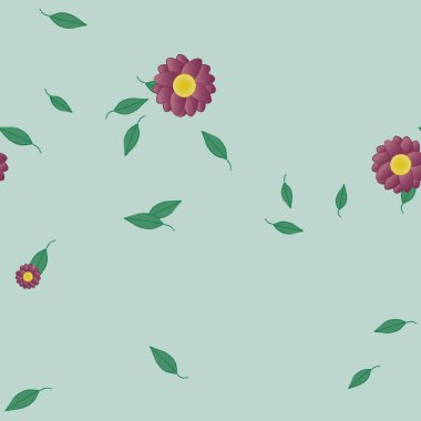 Serbest kompozisyonda yeşil yapraklı çiçekler, vektör illüstrasyonu