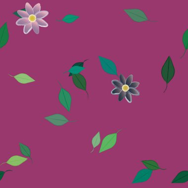 Serbest kompozisyonda yeşil yapraklı çiçekler, vektör illüstrasyonu