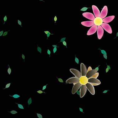 Serbest kompozisyonda yeşil yapraklı çiçekler, vektör illüstrasyonu