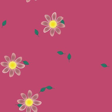 Basit renkli çiçekler ve yeşil yapraklı vektör şablonu