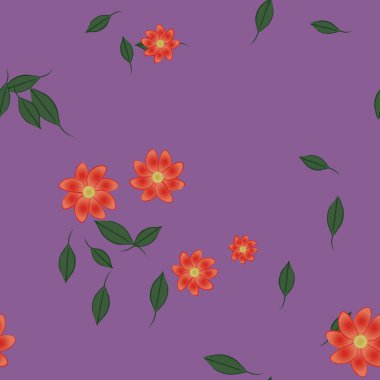 arkaplanda renkli çiçekler ve yeşil yapraklar, vektör illüstrasyonu