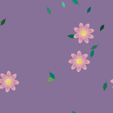 Basit çiçek ve yeşil yapraklı tasarım kompozisyonu, vektör illüstrasyonu