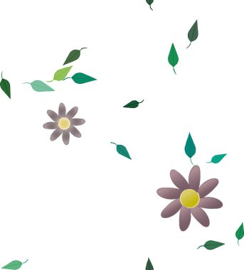 Basit çiçek ve yeşil yapraklı tasarım kompozisyonu, vektör illüstrasyonu