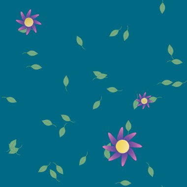 arkaplanda renkli çiçekler ve yeşil yapraklar, vektör illüstrasyonu