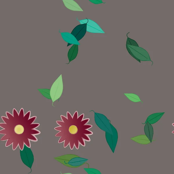 Fleurs Simples Avec Des Feuilles Vertes Composition Libre Illustration Vectorielle — Image vectorielle