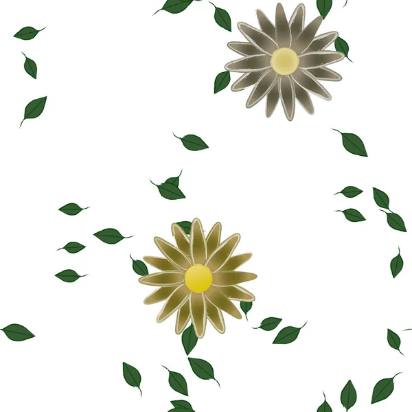 Free Composition Simple Colorful Flowers Green Leaves Wallpaper Vector Illustration — Stock Vector