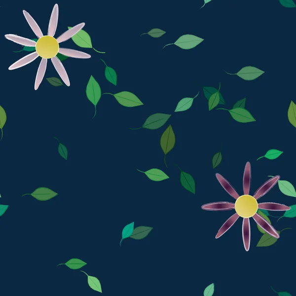 Flores Simples Con Hojas Verdes Composición Libre Ilustración Vectorial — Archivo Imágenes Vectoriales