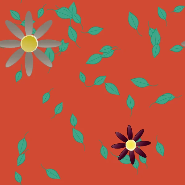 Hermosa Composición Con Flores Colores Simples Hojas Verdes Fondo Ilustración — Vector de stock