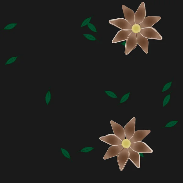 Composição Design Com Flores Simples Folhas Verdes Ilustração Vetorial — Vetor de Stock