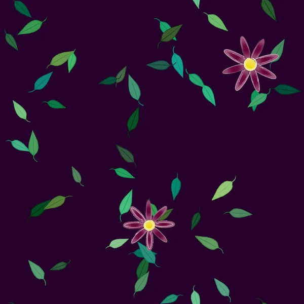 Modèle Vectoriel Avec Des Fleurs Colorées Simples Des Feuilles Vertes — Image vectorielle