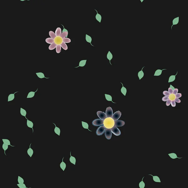 Belle Composition Avec Des Fleurs Colorées Simples Des Feuilles Vertes — Image vectorielle