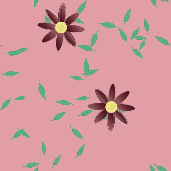 Composição Design Com Flores Simples Folhas Verdes Ilustração Vetorial — Vetor de Stock