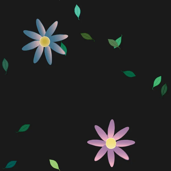 Flores Simples Con Hojas Verdes Composición Libre Ilustración Vectorial — Archivo Imágenes Vectoriales