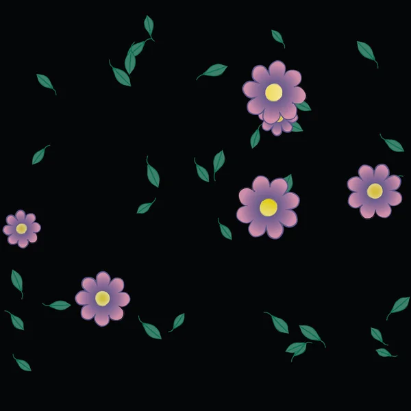 Modèle Vectoriel Avec Des Fleurs Colorées Simples Des Feuilles Vertes — Image vectorielle