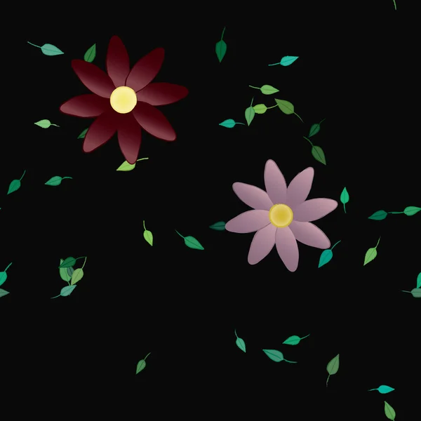 Fleurs Simples Avec Des Feuilles Vertes Composition Libre Illustration Vectorielle — Image vectorielle