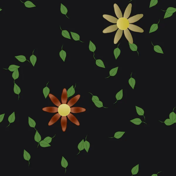 Composição Design Com Flores Simples Folhas Verdes Ilustração Vetorial — Vetor de Stock