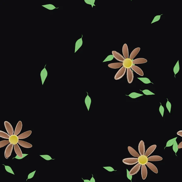 Composição Design Com Flores Simples Folhas Verdes Ilustração Vetorial —  Vetores de Stock