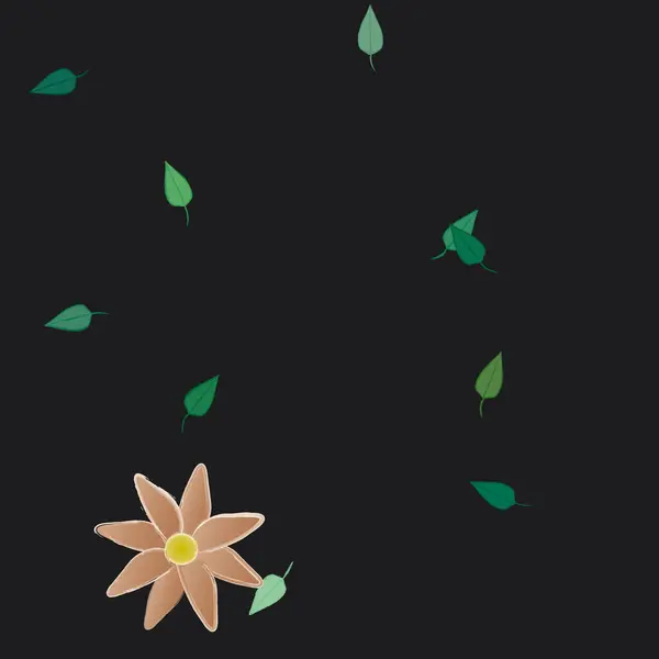 Composição Bonita Com Flores Coloridas Simples Folhas Verdes Fundo Ilustração — Vetor de Stock