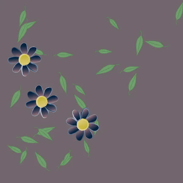 Bloemen Met Groene Bladeren Vrije Samenstelling Vector Illustratie — Stockvector