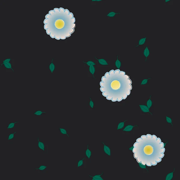 Modèle Vectoriel Avec Des Fleurs Colorées Simples Des Feuilles Vertes — Image vectorielle