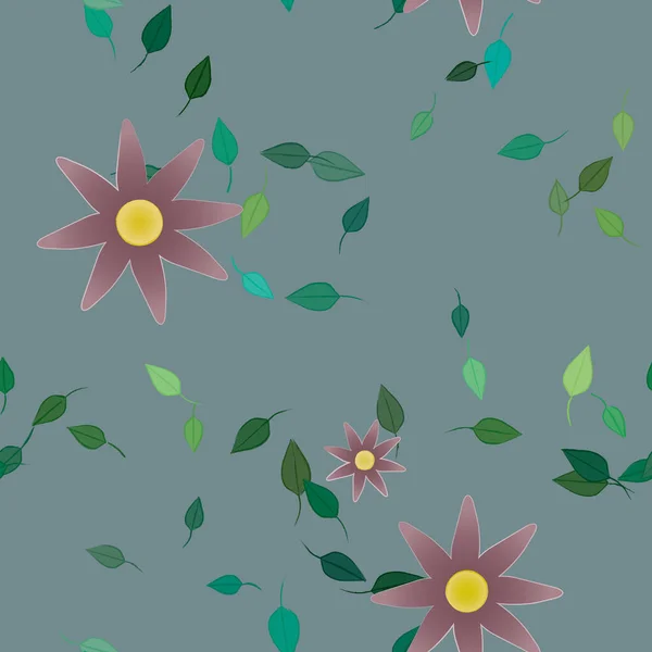 Fleurs Simples Avec Des Feuilles Vertes Composition Libre Illustration Vectorielle — Image vectorielle