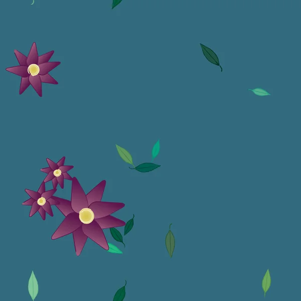 Hermosa Composición Con Flores Colores Simples Hojas Verdes Fondo Ilustración — Vector de stock