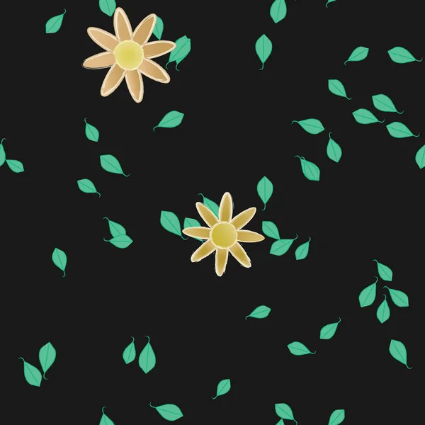 Flores Simples Com Folhas Verdes Composição Livre Ilustração Vetorial — Vetor de Stock