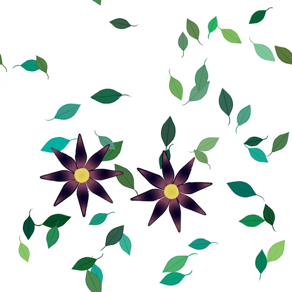 Colored Flowers Green Leaves Background Vector Illustration — Stock Vector